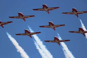 Canadian Armed Forces Snowbirds fly over Windsor International Airport, June 21, 2016. (Photo by Maureen Revait) 