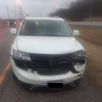A vehicle involved in a four-vehicle collision on Hwy. 40 in Sarnia. 28 January 2020. (Photo provided by Lambton OPP)