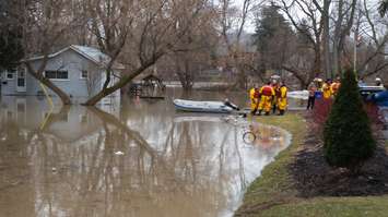CK Fire & Water Rescue after evacuating homes on Siskind Ct. in Chatham on Feb 24, 2018 (Photo by Cheryl Johnstone)