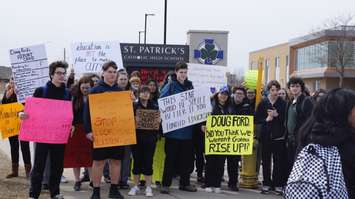 Sarnia-Lambton students protesting changes to education. April 4, 2019. (Photo by Colin Gowdy, BlackburnNews)