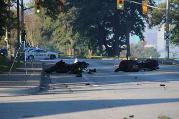 A two-motorcycle crash on Riverside Dr. W September 23, 2015.  (Photo by Adelle Loiselle)