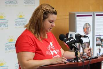 Mother of a child who died from Cancer, Laura Spencer, speaks at a Childhood Cancer Awareness event at Windsor Regional Hospital, September 28, 2015. (Photo by Mike Vlasveld)