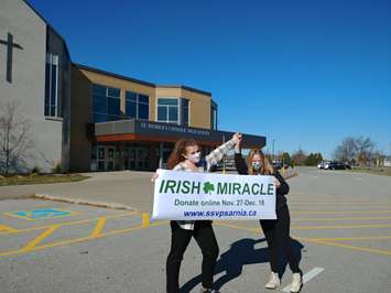 St. Patrick's students posing for 2020 virtual Irish Miracle kick off (Photo courtesy of Ann Clarke)