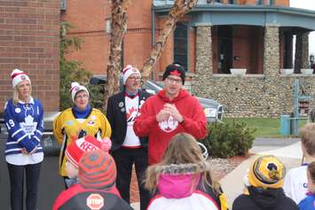 Flag raising ceremony for Rogers Hometown Hockey at the Chatham-Kent Civic Centre on December 12, 2018. Photo by Allanah Wills)