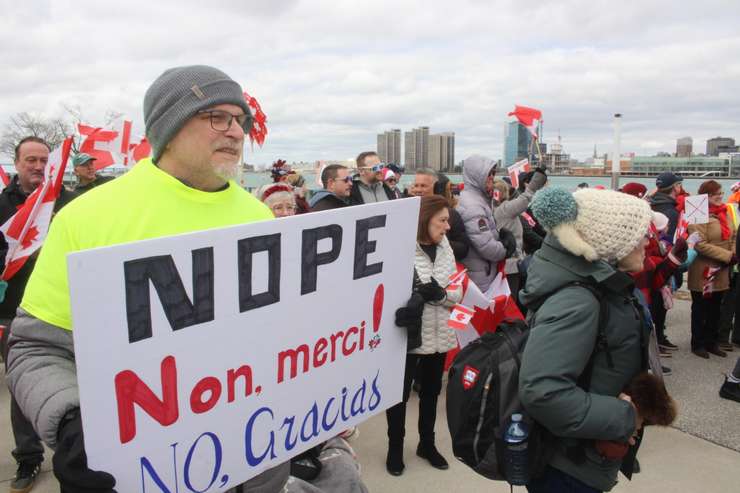 (Photo of Anti-Trump protest in Windsor on March 22, 2025 by Adelle Loiselle)