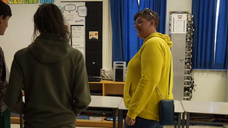 Tanya Winter in a classroom at Sacred Heart (Photo by: Lindsay Newman/ Blackburn Media)