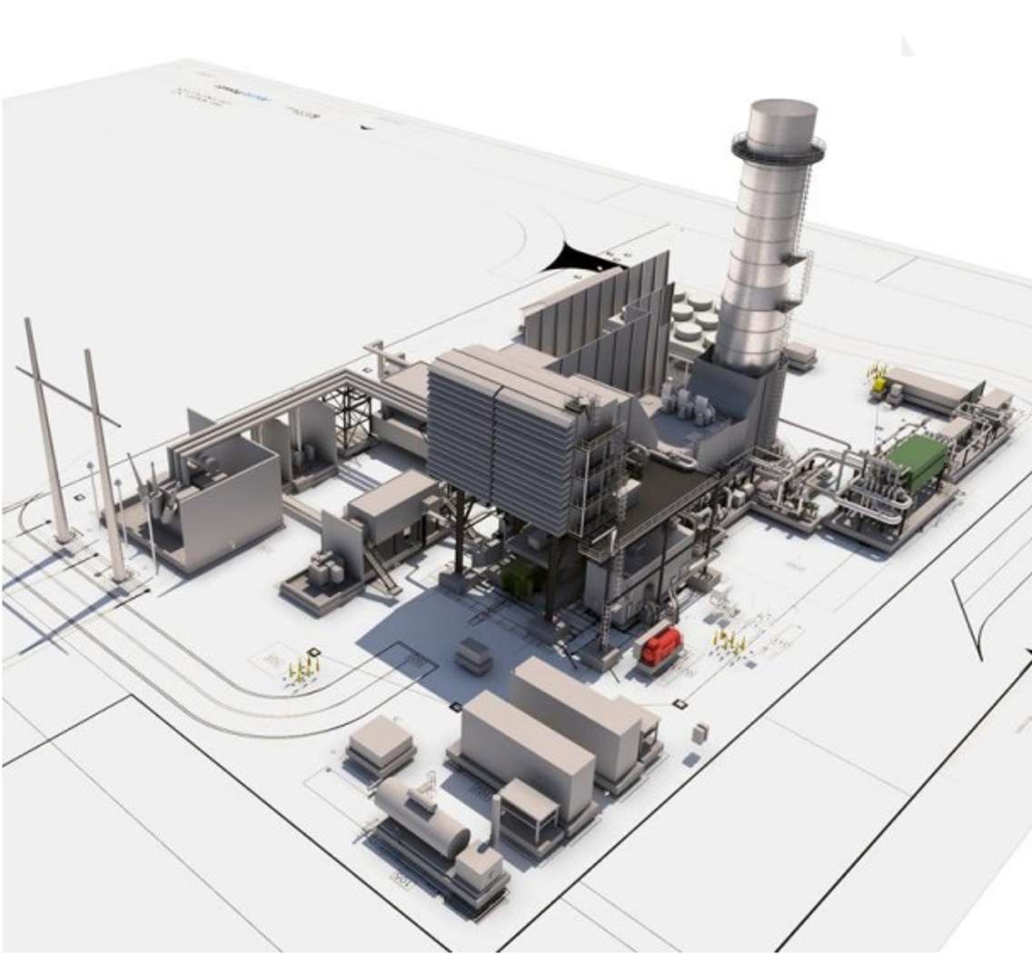 Conceptual design of a ~500 MW simple cycle gas turbine facility. Photo courtesy of Atura Power presentation.
