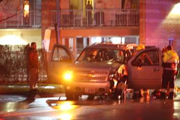 Emergency crews respond to a crash on Riverview Dr. near Merritt Ave. in Chatham, December 14, 2015 (Photo by Jake Kislinsky)