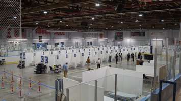 A high-output COVID vaccination centre at Point Edward Arena. 26 March 2021. (BlackburnNews.com photo by Colin Gowdy)