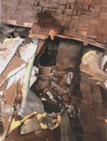 Damage inside former Morpeth Church (Photo via The Municipality of Chatham-Kent)