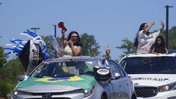 Lambton College 2021 graduates take part in a drive-by parade at the Sarnia school.  16 June 2021.  (BlackburnNews.com file photo)