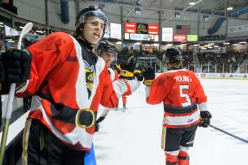 Sarnia Sting host Peterborough Petes on Dec 11, 2022. Photo by by Metcalfe Photography.