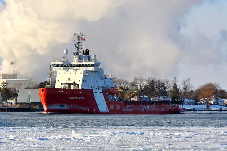CCG Ship Vincent Massey travels along the St. Clair River. January, 2026. Photo courtesy of Bill Moran.