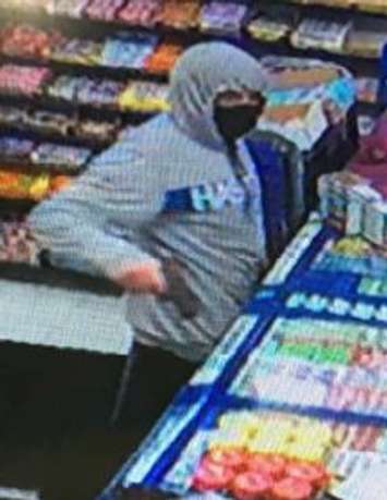 Police are looking for this suspect following an armed robbery at a Windsor convenience store, May 4, 2017. (Photo courtesy of the Windsor Police Service)