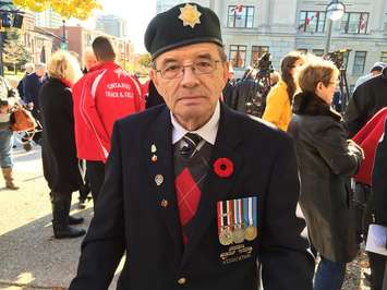 Cold War Veteran Raymond Lachance. Remembrance Day Ceremony in London's Victoria Park. Photo by Ashton Patis. November 11, 2014.   
