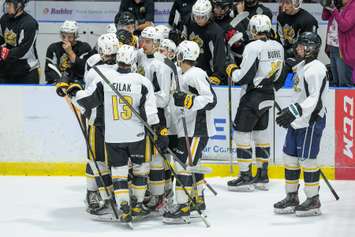 Sarnia Sting players taking part in the annual Black and White Game in support of the United Way.  2 September 2022.  (Metcalfe Photography)