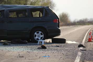 OPP officers investigate a fatal crash on Hwy. 3 near Morse Rd., April 29, 2015. (Photo by Jason Viau)