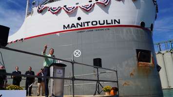 The M/V Manitoulin receives first class welcome at the Government Dock at Sarnia Harbour. September 16, 2016 Blackburnnews.com Photo by Melanie Irwin
