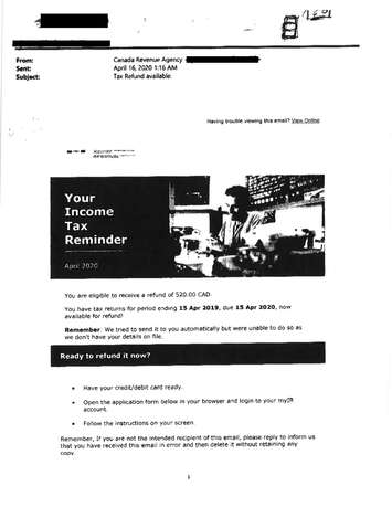 Canada Revenue Agency scam. (Submitted photo)