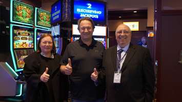 Barb Henderson, Jim Henderson and MPP Bob Bailey at Gateway Casino Sarnia at Hiawatha Horse Park. 30 January 2020. (BlackburnNews.com photo by Colin Gowdy)