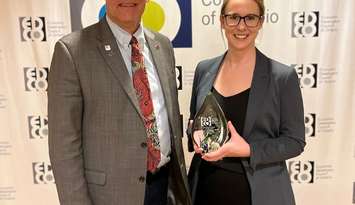 Grey County Warden Brian Milne and Director of Economic Development, Tourism and Culture Savanna Myers at the Economic Developers Council of Ontario Awards in Toronto. Photo submitted by Grey County.