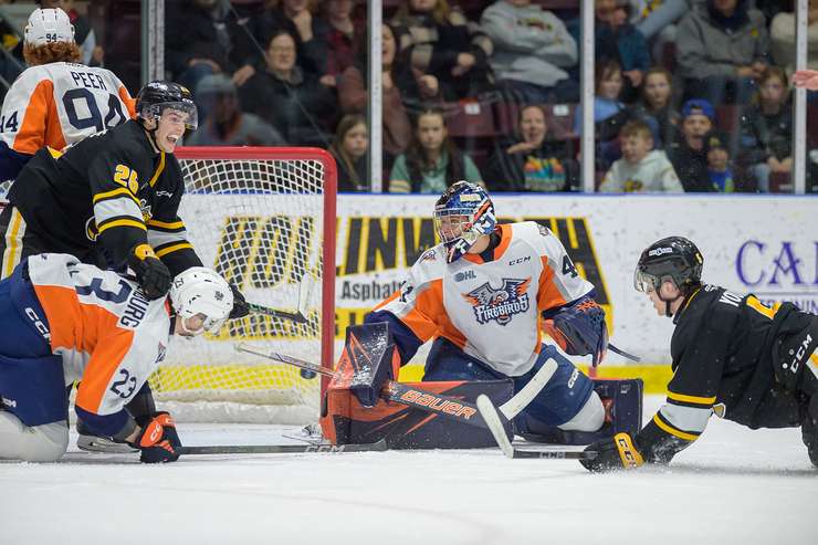 Sarnia Sting win at home against Flint Firebirds at Progressive Auto Sales Arena on March 15,2024 (Metcalfe Photography)