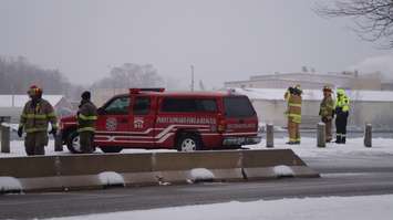 Pt. Edward Fire and Rescue, EMS and OPP investigate a person possibly jumping from the Blue Water Bridge. February 9, 2016 (BlackburnNews.com Photo by Briana Carnegie)