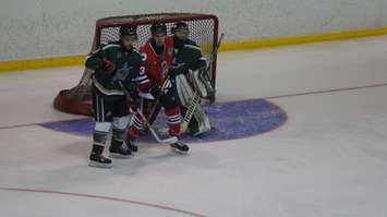 Ethan Dupont provides a screen in front of the St Thomas net. (photo by Jake Jeffrey)
