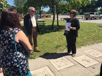 Members of the Sexual Assault Survivors Centre, survivors of childhood sexual abuse and Sarnia Mayor Mike Bradley gathered on the Footsteps Tribute to Courage Walkway. June 21, 2016 (BlackburnNews.com photo by Melanie Irwin)
