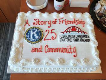 A cake commemorating the 25th anniversary of the second span of the Blue Water Bridge (Blackburn Media photo by Josh Boyce)