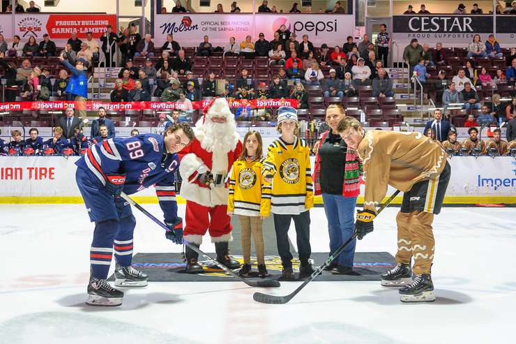Oshawa at Sarnia Sting Dec 10, 2023. Photo by Metcalfe Photography. 