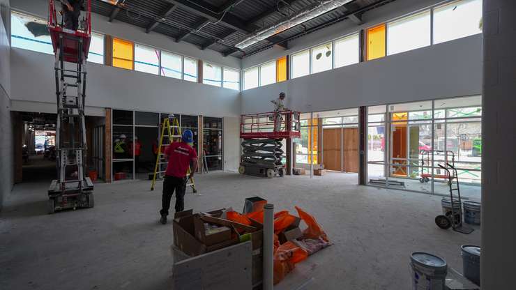Construction of a new foyer at Sarnia's Sacred Heart Catholic School (former Gregory A. Hogan site) on Hogan Drive. Image courtesy of SCCDSB.