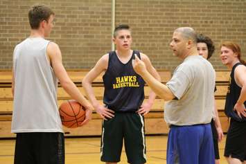 Head Coach Bob Barwick during CKSS Golden Hawks senior boys basketball practice, November 30, 2015 (Photo by Jake Kislinsky)