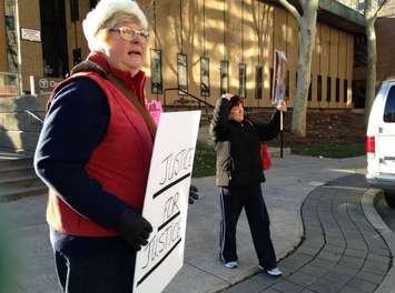 Protesters outside Windsor's courthouse December 24, 2015.  (Photo by Maureen Revait)