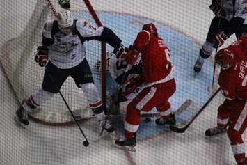 The Windsor Spitfires lose 2-4 against the Sault Ste Marie Greyhounds on November 16, 2014 at the WFCU Centre. (Photo by Jason Viau)