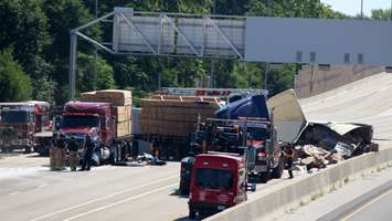 Transport truck collision WB Hwy. 402. July 25, 2017 (Photo By Dave Dentinger)