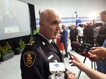 Retiring Windsor Police Chief Al Frederick meets with reporters at his retirement open house at Tilston Armoury in Windsor, June 18, 2019. Photo by Mark Brown/Blackburn News.