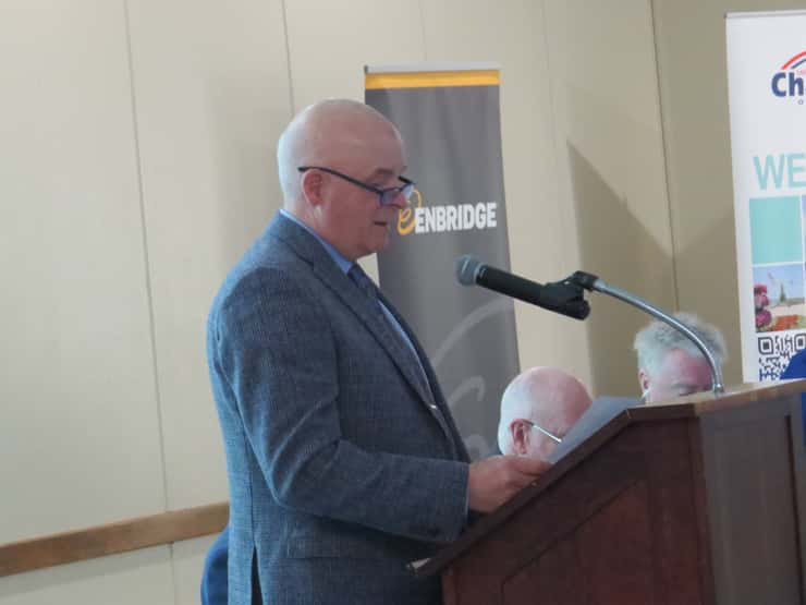 Brooke-Alvinston Mayor David Ferguson speaks at the State of Lambton Business Breakfast. March 12, 2026. (Photo by Natalia Vega)