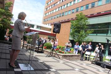 Hotel-Dieu Grace Healthcare President and CEO Janice Kaffer speaks about improvements at the Ouellette campus, July 16, 2015. (Photo by Jason Viau)