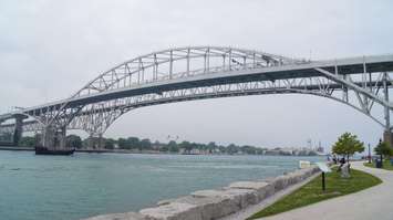 Columbus replica ships pass underneath the Blue Water Bridge June 30, 2015 (BlackburnNews.com Photo by Briana Carnegie)