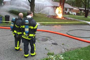 Lightning strikes a gas line in the 1100-block of Belleperche Pl., September 3, 2015. (Photo by Jason Viau)