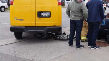 Bicycle trapped under the wheel well of a van in London Rd collision. October 13, 2015 (BlackburnNews.com Photo by Briana Carnegie)