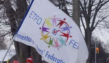 Elementary Teachers' Federation of Ontario flag in Sarnia. 10 February 2020. (Blackburn Media Photo.