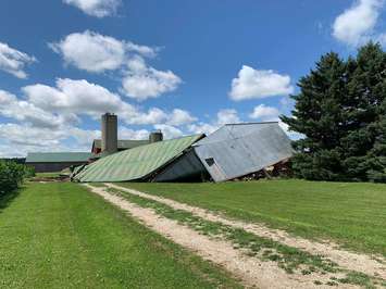 Damage caused by an EF1 tornado in the Blyth area, July 19, 2020. (Photo courtesy of the Northern Tornadoes Project via Twitter)