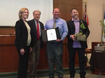 Representative from Enbridge Green Power, Transmission and Emerging Technology for medium-large business stewardship award. May 9, 2016 (BlackburnNews.com Photo by Briana Carnegie)
