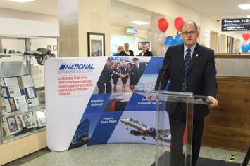 Windsor Mayor Drew Dilkens speaks at Windsor International Airport, October 1, 2015. (Photo by Mike Vlasveld)