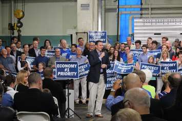 Conservative candidate for Essex Jeff Watson attends a campaign stop in Windsor by party leader Stephen Harper on September 20, 2015. (Photo by Ricardo Veneza)