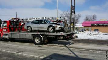 A crash at the intersection of Lacroix St. and Grand Ave. in Chatham, Feb. 10, 2015. (Photo by Jake Kislinsky)