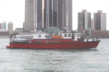 A Detroit Fire Department fireboat participates in the 2022 Can Am Police Fire Games opening ceremony, July 26, 2022. Photo by Mark Brown/WindsorNewsToday.ca.