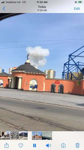 Missile strikes during Broadwood and Dicksons trip to Kharkiv, Ukraine. Photo via Kevin Broadwood Facebook)